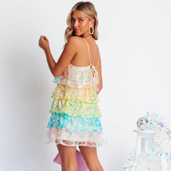 VICI Happiness For Life Tiered Sequin Mini Dress NWT - Picture 7 of 10